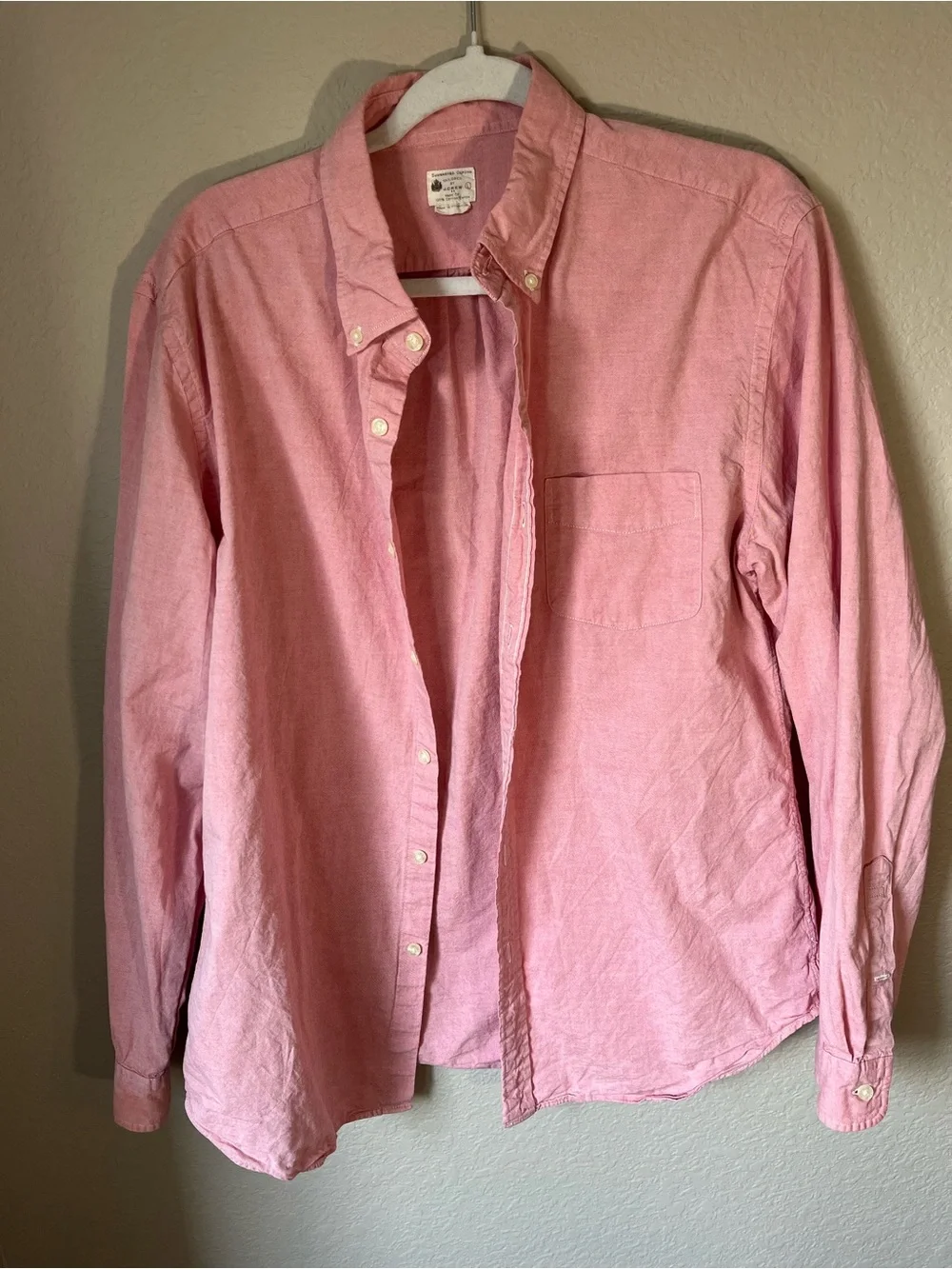 J.Crew Sunwashed Oxford Pink Button Down Shirt Large 100% Cotton Preppy Classic